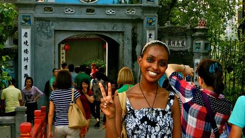 Student studying abroad in China