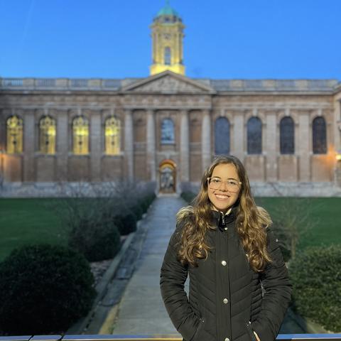 Student in front of Oxford library